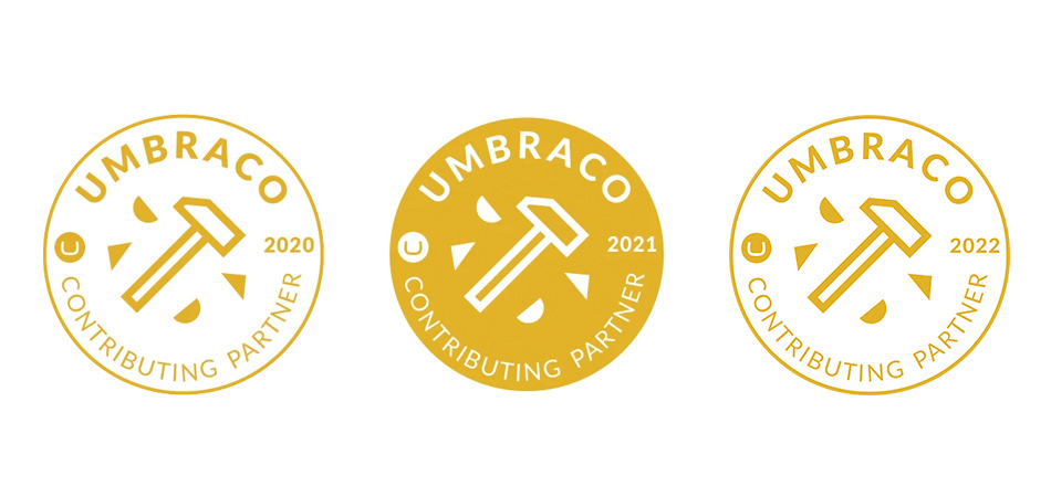 Umbraco Gold Partner  badges for 2020, 2021 and 2022